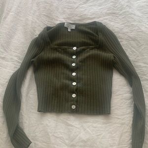 & Other Stories Fitted Ribbed Button Up Cardigan in Green Size Medium